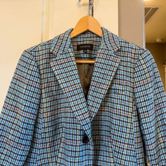 Women Talbots Blue/Multicolor Houndstooth Wool Blend Blazer-Size 10 *Runs Small‎ - Picture 6 of 10